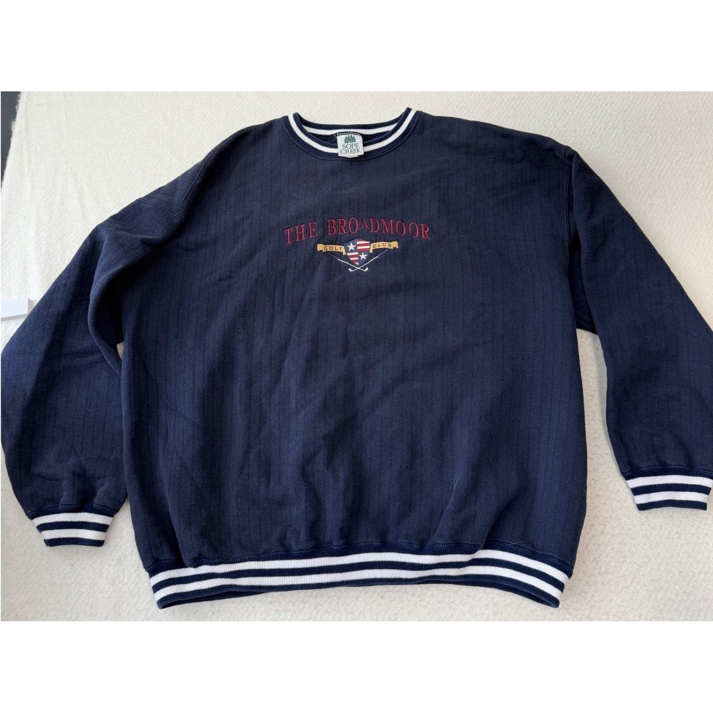 Sope Creek The Broadmoor Golf Club Navy Ribbed Sweatshirt Mens XL Vintage